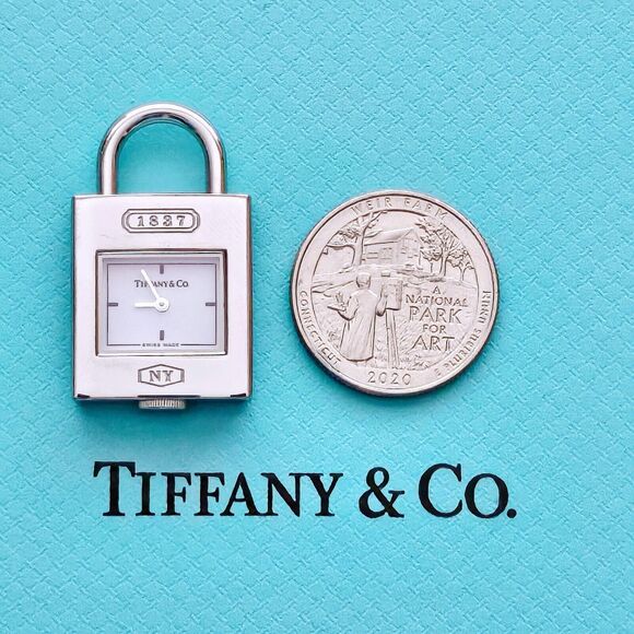 Tiffany & Co. 1837 White Dial Padlock Stainless Steel Charm Pendant Swiss Watch - Picture 6 of 6